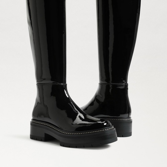 New! $225 Sam Edelman Lydia Over The Knee Boots patent leather tall chunky lug - Picture 7 of 12